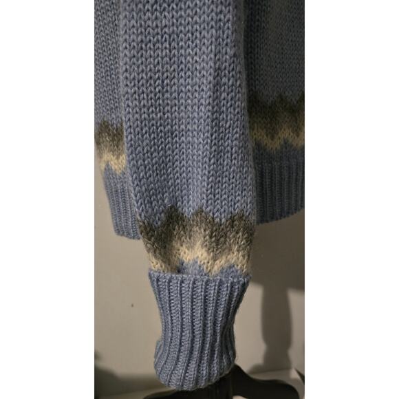 WOMENS J.CREW WOOL BLEND FAIR ISLE NORDIC SWEATER PULLOVER Blue/Ivory/Gray Large - Picture 4 of 9